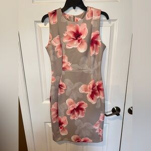 Calvin Klein Gray Midi Dress with Pink Florals